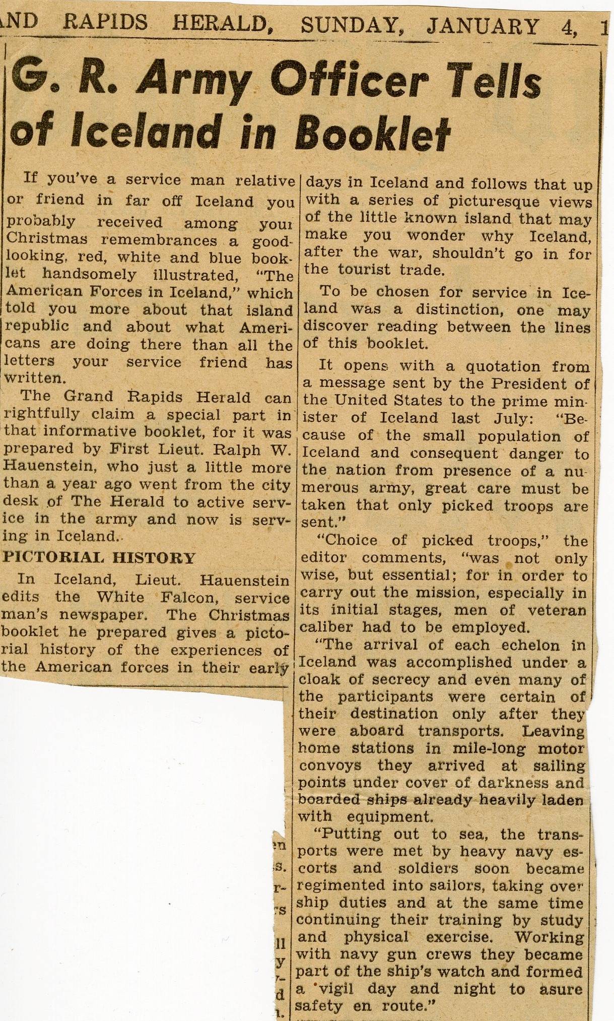 News article about Ralph Hauensteins time in Iceland